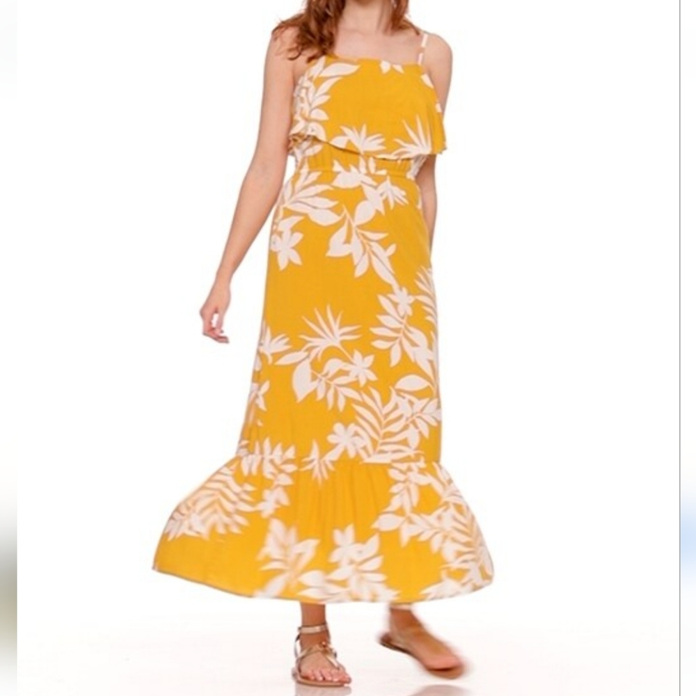 ♧♧ Old Navy Ruffle Tiered Skirt Floral Sleeveless Sun Dress Size Small Yellow